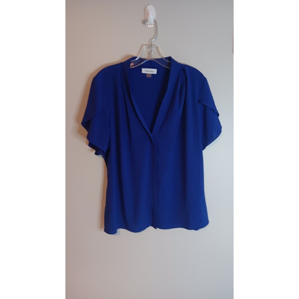 Calvin Klein Purple Blouse Top Sz XL V Neck Flowy Classic